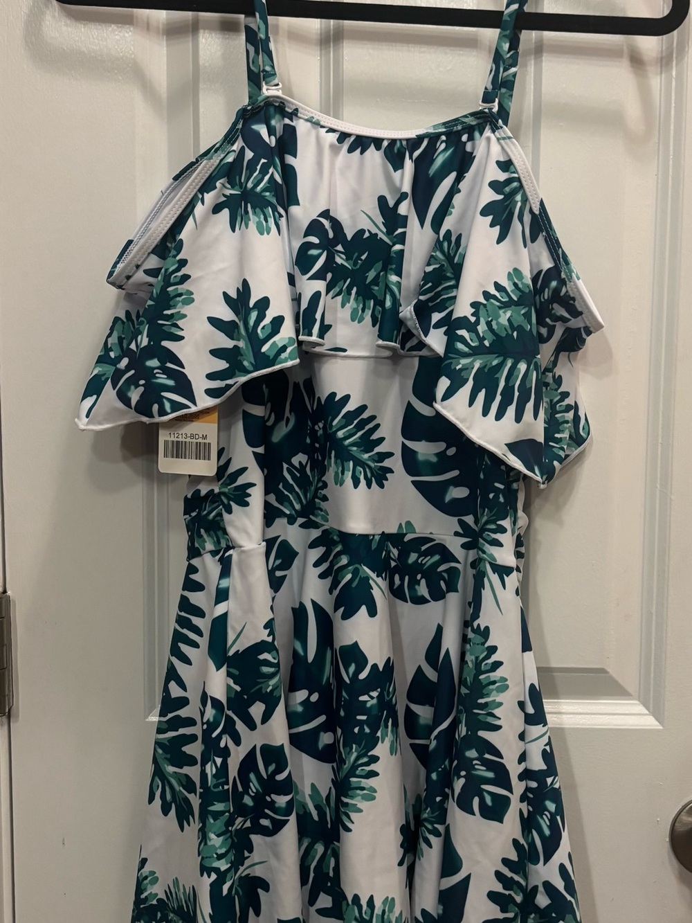 SHEKINI NWT Tropical Leaf Ruffle One Piece Swimdress Swimsuit Skirted M